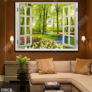 Tranh cửa sổ nhìn ra công viên file psd