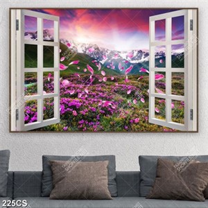 Tranh phong cảnh những cánh hoa rơi bên cửa sổ đẹp