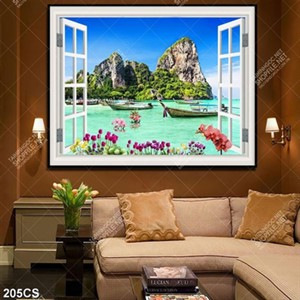 Tranh cửa sổ nhìn ra đảo gắn tường đẹp Tranh cửa sổ nhìn ra đảo gắn tường đẹp