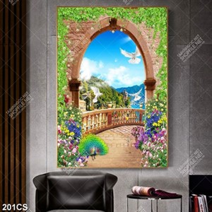 Tranh khung cửa đầy hoa hướng ra biển