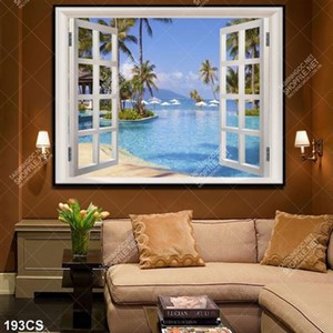 Tranh cửa sổ bên bãi biển in uv
