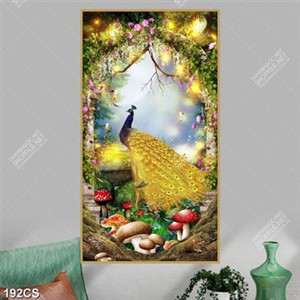 Tranh khung cửa chim công và hoa nghệ thuật in uv