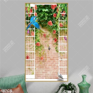 Tranh dán tường khung cửa trắng và hoa hồng