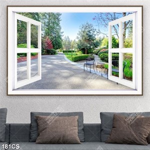 Tranh cửa sổ hướng ra sân vườn bình yên