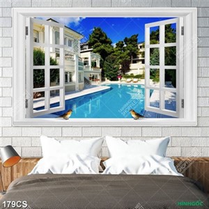 Tranh cửa sổ bên hồ bơi chất lượng cao