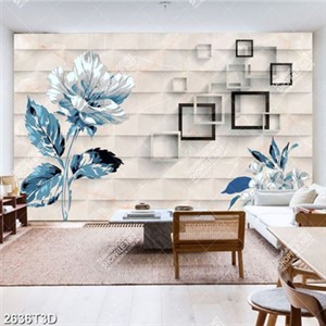 Tranh gắn tường hoa màu xanh in kính