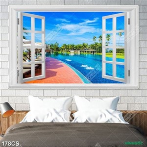 Tranh cửa sổ trong khu nghĩ dưỡng sang trọng in uv