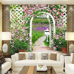 Tranh khung cửa phủ đầy hoa hồng thân leo chất lượng cao