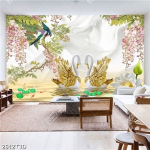 Tranh gắn tường đôi thiên nga cánh vàng đẹp