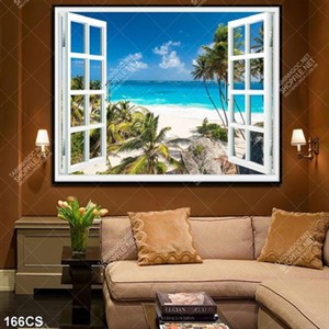 Tranh cửa sổ nhìn ra bãi biển file gốc