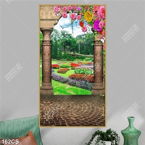 Tranh khung cửa hướng ra vườn hoa đẹp