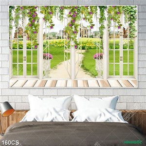 Tranh cửa sổ nhìn ra khu biệt thự in uv