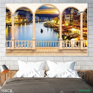 Tranh khung cửa bên thành phố về đêm