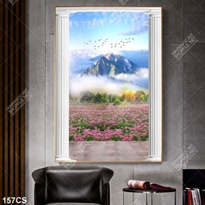 Tranh khung cửa hướng ra ngọn núi đẹp nghệ thuật