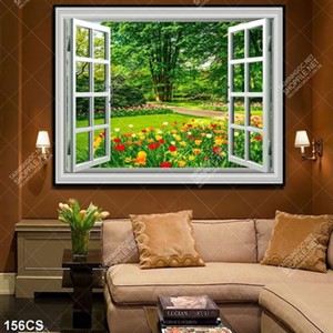 Tranh cửa sổ nhìn ra vườn hoa nở rộ file gốc Tranh cửa sổ nhìn ra vườn hoa nở rộ file gốc