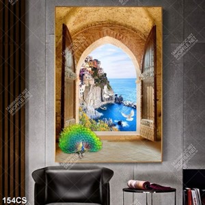 Tranh cửa sổ bên tòa lâu đài nhìn ra biển
