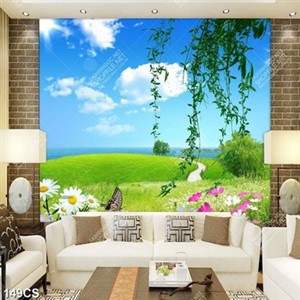 Tranh thiên nhiên cánh đồng cỏ xanh đẹp