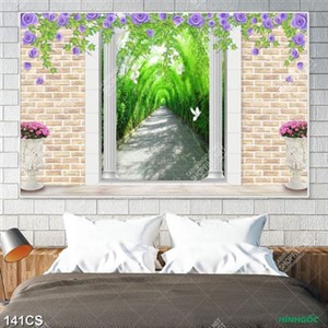 Tranh cánh cổng và dàn hoa hồng tím chất lượng cao