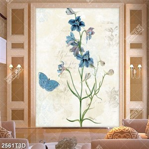 Tranh treo tường hoa và bướm màu xanh dương đẹp