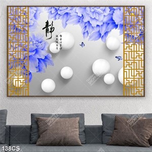 Tranh 3D hoa giả ngọc và của sổ in kính