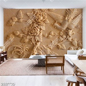 Tranh điêu khắc gỗ hình hoa và phượng hoàng