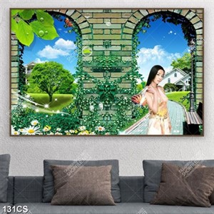 Tranh cô gái bên khung cửa file gốc