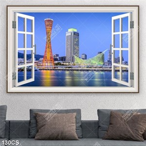 Tranh những ngôi nhà hiện đại bên ô cửa sổ in uv