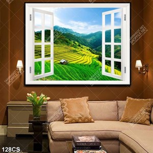 Tranh phong cảnh ruộng bậc thang bên khung cửa sổ