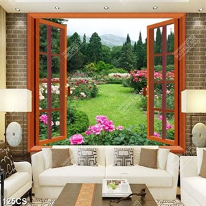 Tranh vườn hồng nở rộ bên ô cửa sổ