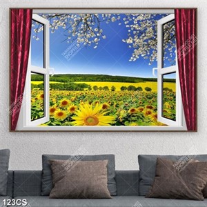 Tranh cửa sổ bên vườn hoa hướng dương
