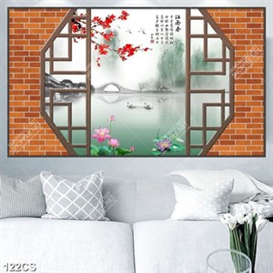 Tranh thư pháp thiên nga bên cửa sổ