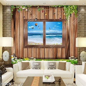 Tranh cửa sổ bên bờ biển decor tường