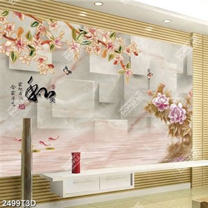 Tranh treo tường hình hoa và đàn cá đẹp