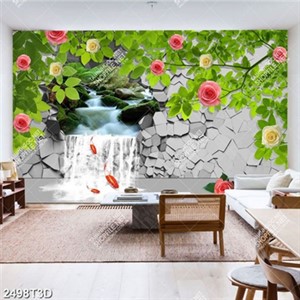 Tranh hoa hồng bên thác nước