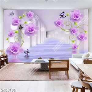 Tranh hoa tím bên đàn bướm đẹp