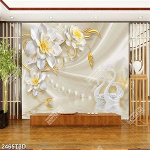 Tranh hoa bên thiên nga lãng mạng