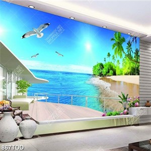 Tranh ban công nhìn ra phong cảnh trên biển in kính đẹp