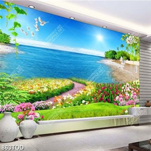 Tranh psd vườn hoa và biển trang trí đẹp