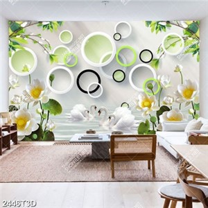 Tranh thiên nga bên hoa sen trắng