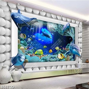 Trannh 3D cá heo tranhg trí tường nghệ thuật chất lượng cao