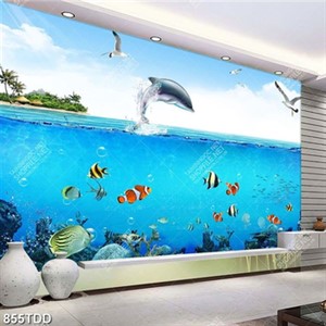 Tranh psd cá heo và sinh vật biển