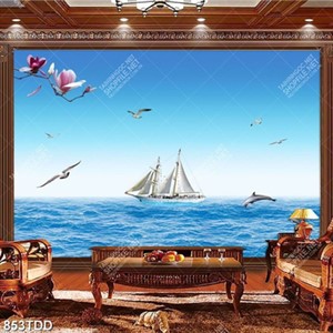 Tranh con thuyền và đại dương xanh trang trí tường