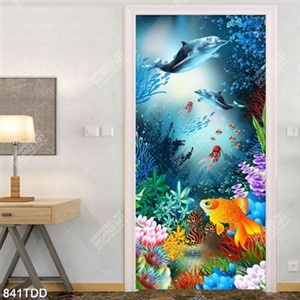 Tranh psd san hô và cá heo trang trí phòng bé