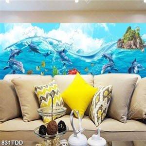 Tranh sóng biển và đàn cá heo trang trí tường đẹp