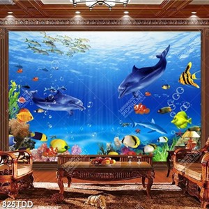 Tranh 3D đôi cá heo dưới đáy biển chất lượng cao