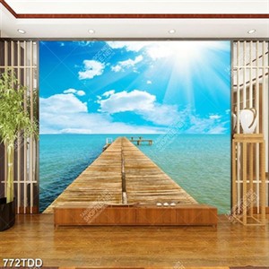 Tranh cây cầu gỗ trên biển chất lượng cao