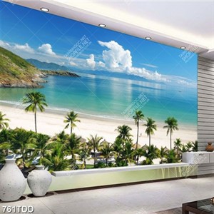 Tranh hàng dừa xanh trên biển psd