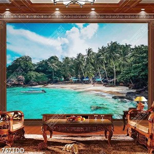 Tranh đảo dừa trên biển đại dương