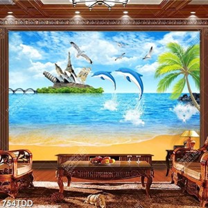 Tranh đôi cá heo tung tăng trên biển chất lượng cao