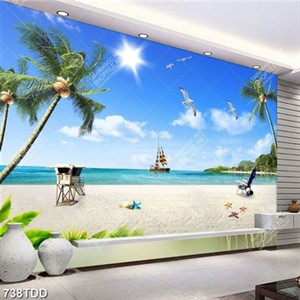 Tranh bãi cát và thuyền trên biển chất lượng cao